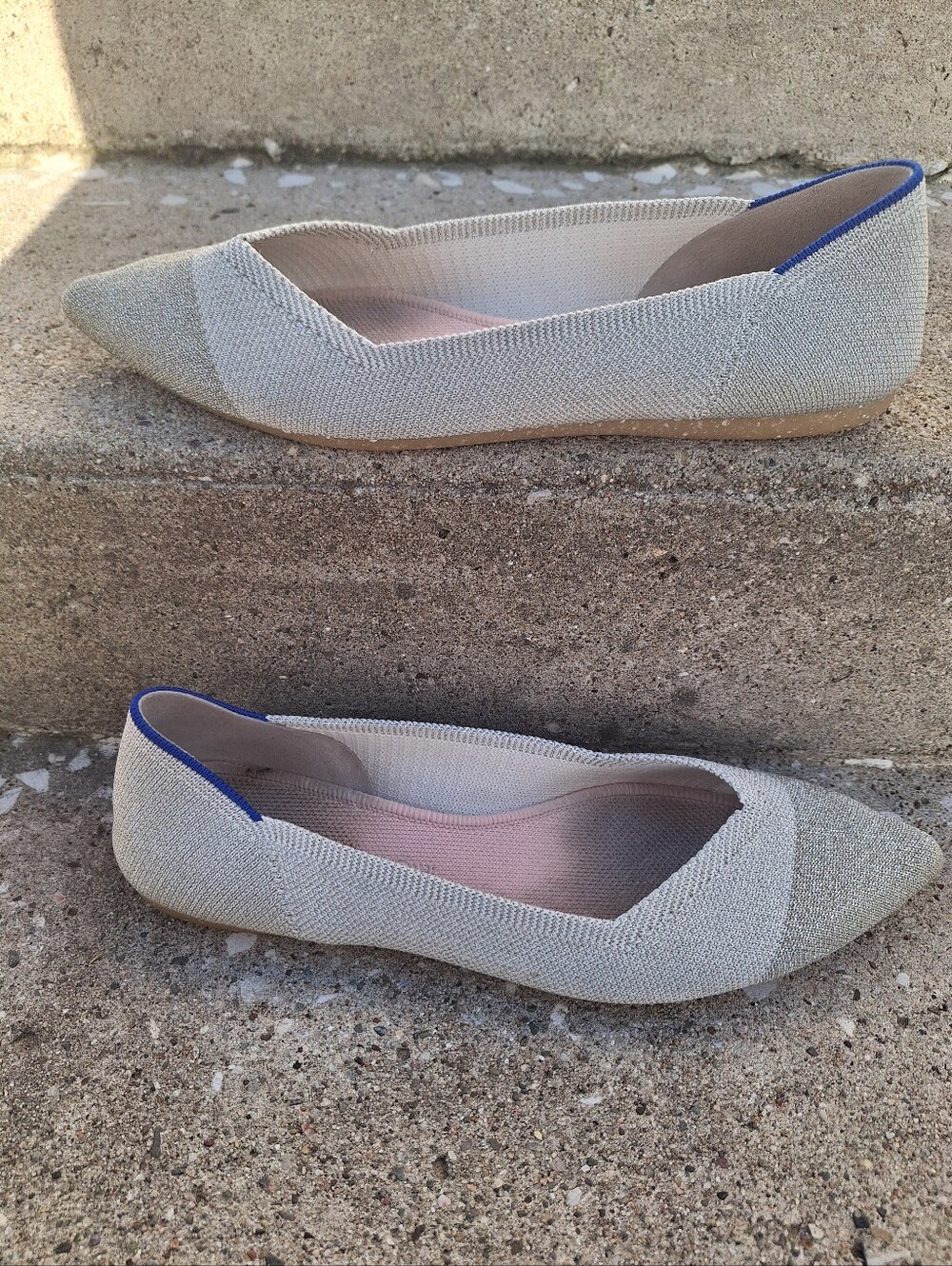 Rothys The Point Diamond Metallic Pointed Toe Flats Womens 9.5 Silver Gold